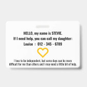 Badge hi j'ai une déficience cachée carte d'identité méd (Dos)