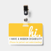 Badge hi j'ai une déficience cachée carte d'identité méd (Face avec clip)