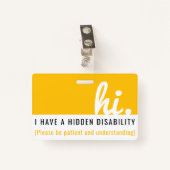 Badge hi j'ai une déficience cachée carte d'identité méd (Devant avec clip)