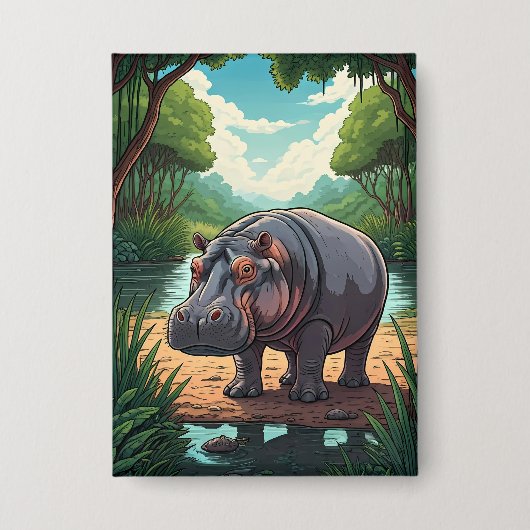Badge Hippopotame au bord de la rivière (Recto)