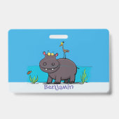Badge Hippopotame drôle mignon avec dessin animé d'oisea (Arrière)
