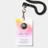 Badge Holographie Rose et Or Photo Script Monogrammé (Avant avec lanière)