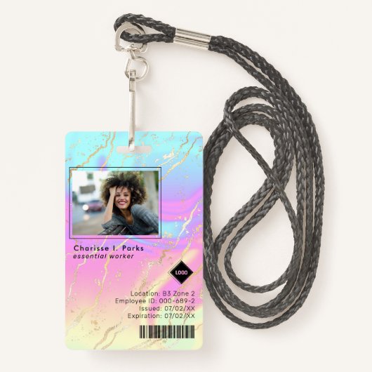 Badge Holographique | ID photo de l'employé Sécurité de (Devant avec lanière)