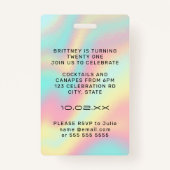 Badge Holographique Pastel Glam 21e Invitation VIP (Dos)