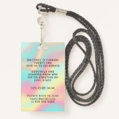 Badge Holographique Pastel Glam 21e Invitation VIP (Derrière avec lanière)