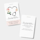 Badge Home Soins de santé Infirmière Floral Stethoscope (Avant & arrière)