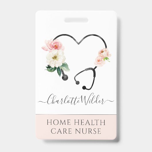 Badge Home Soins de santé Infirmière Floral Stethoscope (Avant)