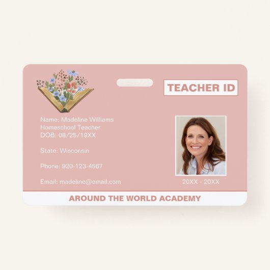 Badge Homeschool Enseignant ID Livre Fleurs (Devant)
