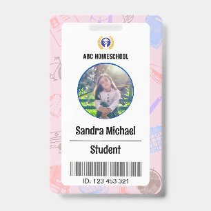 Badge Homeschool Student ID Badge, Child Photo & Barcode