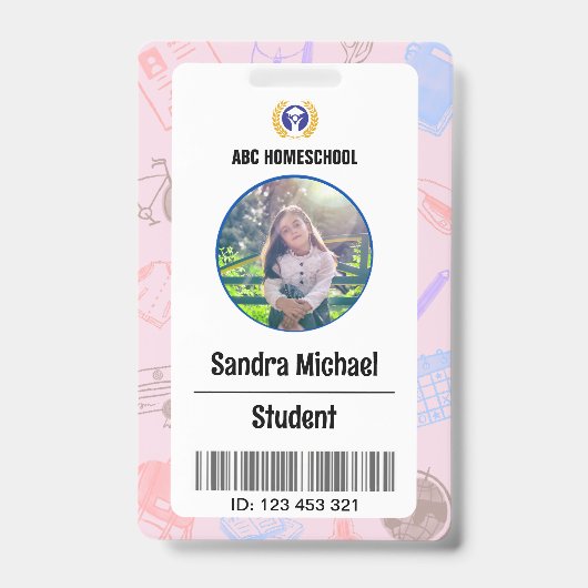 Badge Homeschool Student ID Badge, Child Photo & Barcode (Face)