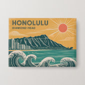 Badge Honolulu Oahu Diamond Head Retro Style Mi-Siècle (Recto)