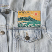 Badge Honolulu Oahu Diamond Head Retro Style Mi-Siècle (Insitu)