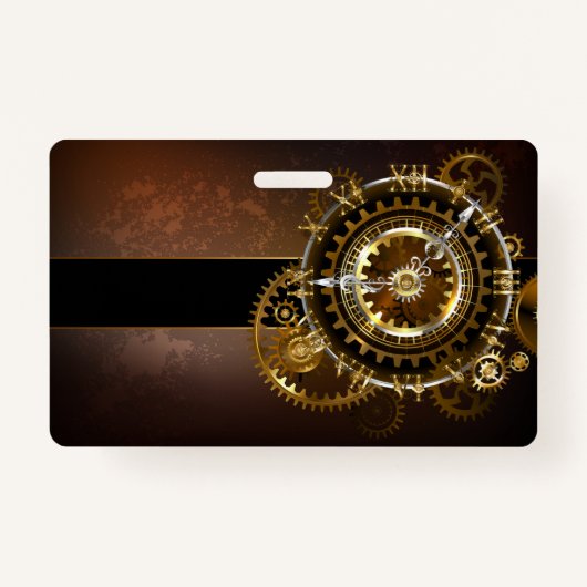 Badge Horloge Steampunk avec des engrenages anciens (Devant)