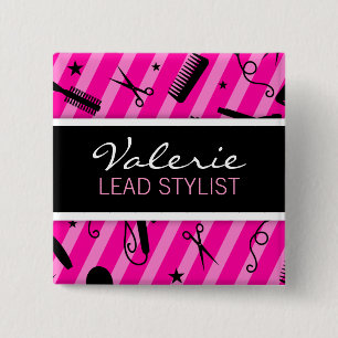 Badge Hot Pink Hair Salon Name Badge Vierkante Button 5,1 Cm