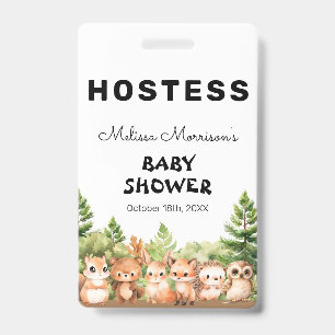 Badge Hôtesse de Baby Shower Thème Animaux de la Forêt p