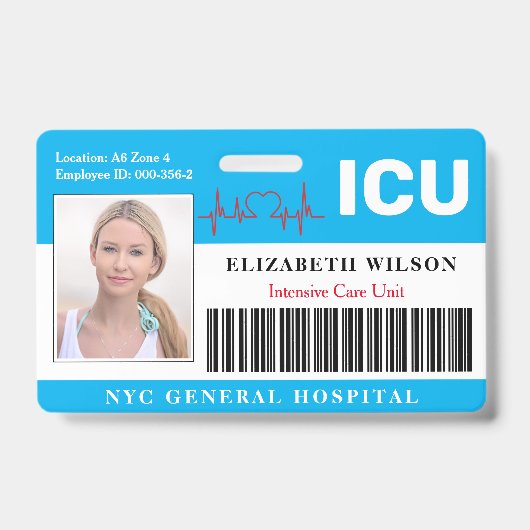Badge ICU| Intensive Care Unit ID photo de l'employé (Front)