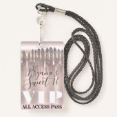 Badge Icy Rose Rose Parties scintillant Gold Drip Sweet  (Derrière avec lanière)