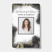 Badge ID Aquarelle Liquide Moderne Noir Et Or (Avant)