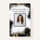 Badge ID Aquarelle Liquide Moderne Noir Et Or (Devant)