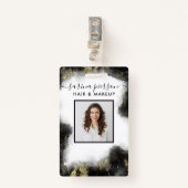 Badge ID Aquarelle Liquide Moderne Noir Et Or (Devant avec clip)