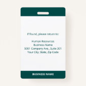 Badge ID blanc bleu-vert photo de l'employé personnalisé (Dos)