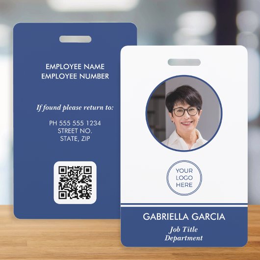 Badge ID Bleu Code QR Employé d'Entreprise