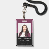 Badge ID Bourgogne Noir Nom & Entreprise (Avant avec lanière)