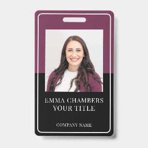 Badge ID Bourgogne Noir Nom & Entreprise