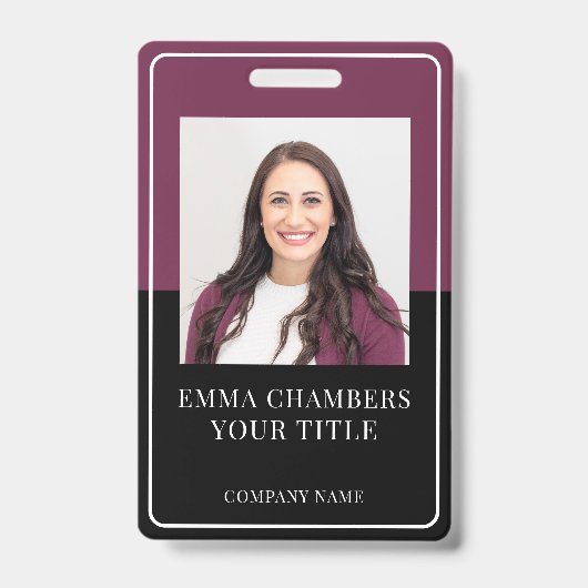 Badge ID Bourgogne Noir Nom & Entreprise (Avant)