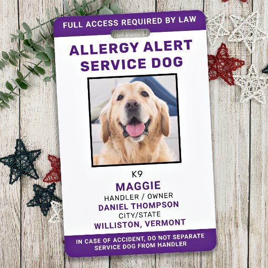 Badge ID chien du service d'alerte d'allergie Photo pers