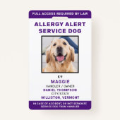 Badge ID chien du service d'alerte d'allergie Photo pers (Devant)