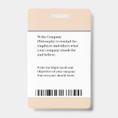 Badge ID Code barre d'identification Employé Personnalis (Dos)
