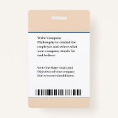 Badge ID Code barre d'identification Employé Personnalis (Dos)
