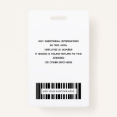 Badge ID code-barres photo du logo simple de l'employé (Dos)