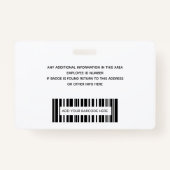 Badge ID code-barres photo du logo simple de l'employé (Dos)