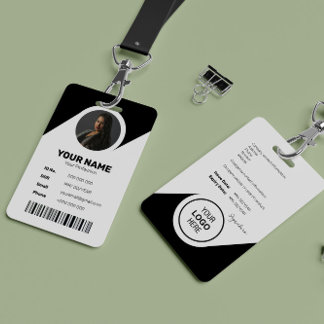 Badge ID Code-Barres Photo Employé Noir Moderne Minimali