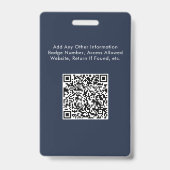 Badge ID Code QR Logo Bleu avec Photo d'Employé (Arrière)