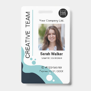 Badge ID Créatif Photo de l'employé Logo Nom bleu clair