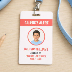 Badge ID d'alerte médicale pour allergie alimentaire che