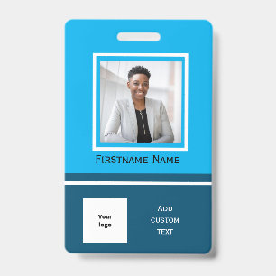 Badge ID de carte d'employé de photo bleue moderne