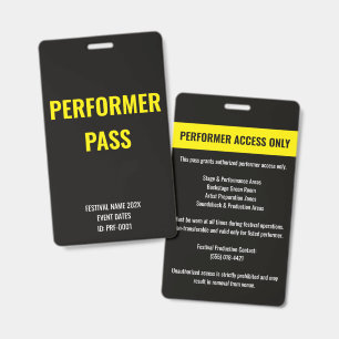 Badge ID de concert d'accès pour artiste interprète pers