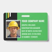 Badge ID de construction personnalisé Code QR vert noir (Avant)