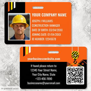Badge ID de construction personnalisé Travail QR Code Or