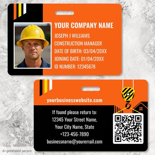 Badge ID de construction personnalisé Travail QR Code Or