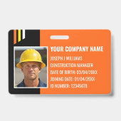 Badge ID de construction personnalisé Travail QR Code Or (Avant)