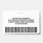 Badge ID de employé personnalisé - Photo, code-barres, l (Arrière)