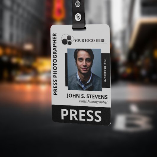 Badge ID de la presse photo et logo noir