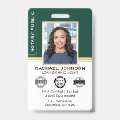 Badge ID de l'agent de signature de notaire de style cla (Face)