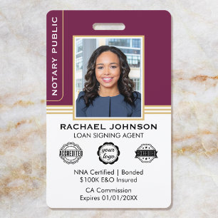 Badge ID de l'agent de signature de notaire de style cla