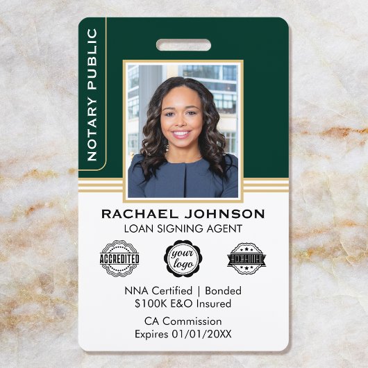 Badge ID de l'agent de signature de notaire de style cla